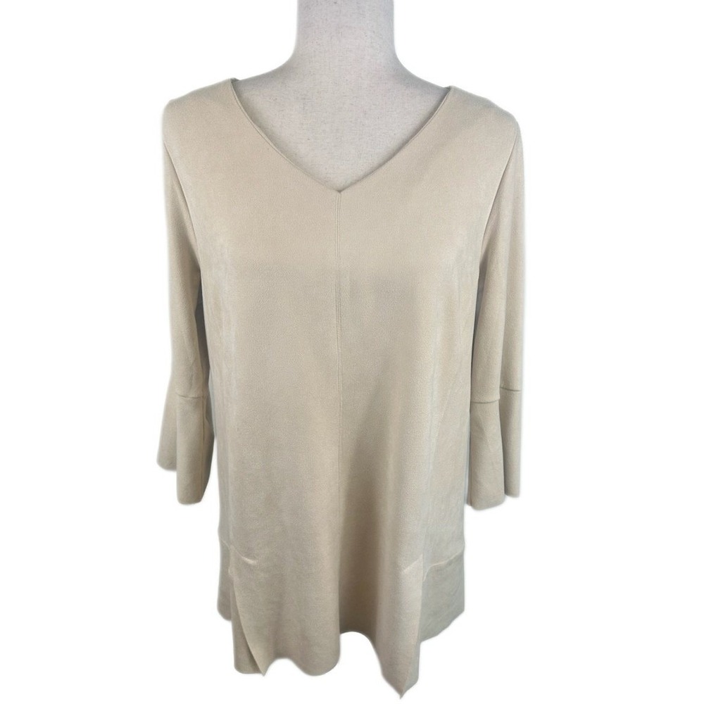 Soft Surroundings Ultra Suede Faux Top Tunic Beige Bell Sleeve Size‎ Small